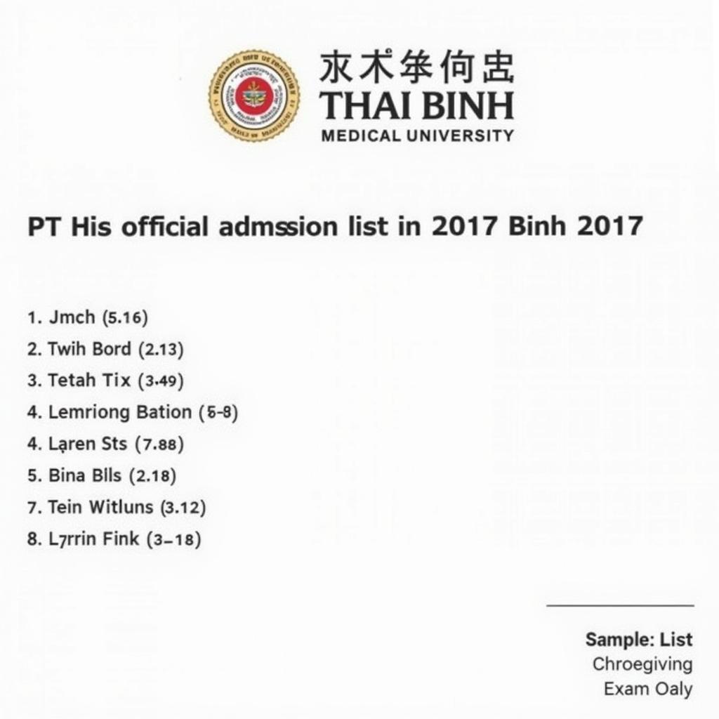 Danh sách trúng tuyển Đại học Y Thái Bình năm 2017