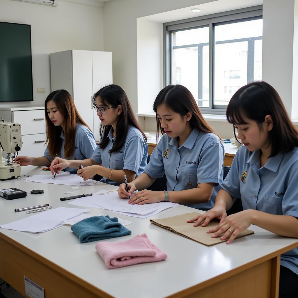 Sinh viên Bách Khoa thực hành trong phòng lab dệt may