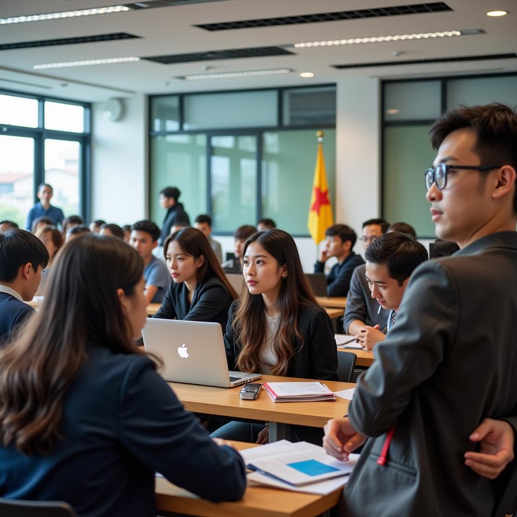 Sinh viên Việt Hàn đang học trong lớp